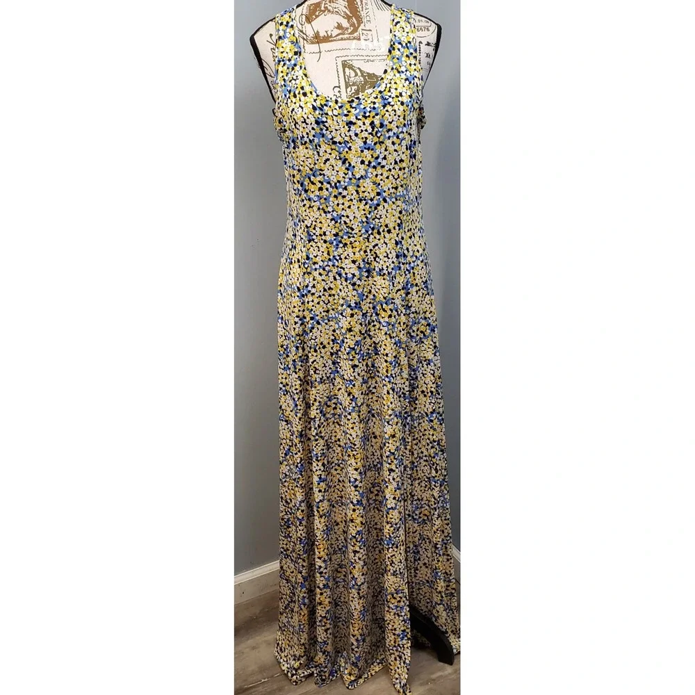 Michael Kors Maxi Dress Womens M Multi Floral Sleeveless Scoop Neck High Slit